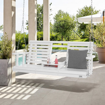 VEVOR Wooden Porch Swing 5 ft, Patio bench swing for Courtyard & Garden, Upgraded 880 lbs Strong Load Capacity, Heavy Duty Swing Chair Bench with Hanging Chains for Outdoors, White - View 7