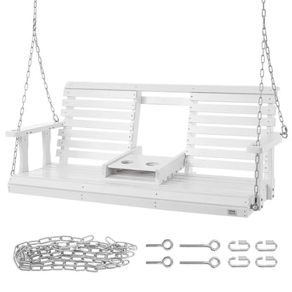 VEVOR Wooden Porch Swing 5 ft, Patio bench swing for Courtyard & Garden, Upgraded 880 lbs Strong Load Capacity, Heavy Duty Swing Chair Bench with Hanging Chains for Outdoors, White - View 8