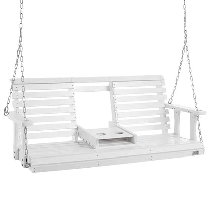 VEVOR Wooden Porch Swing 5 ft, Patio bench swing for Courtyard & Garden, Upgraded 880 lbs Strong Load Capacity, Heavy Duty Swing Chair Bench with Hanging Chains for Outdoors, White - View 9