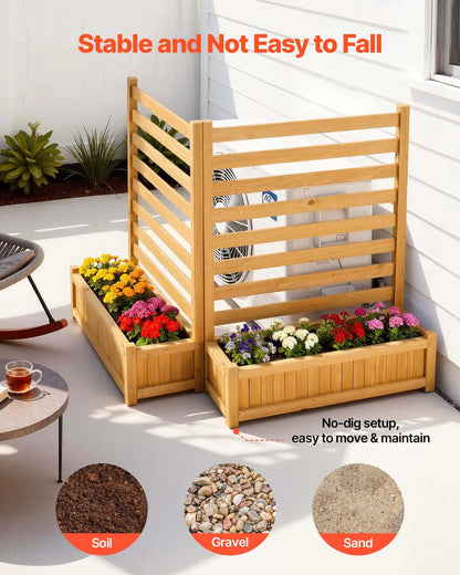 VEVOR Wooden Privacy Fence, 36 x 45 inch Air Conditioner Fence, 2 Slatted Panel Solid Outdoor Wood Privacy Screen with 2 Planters, Metal Stakes, Trash Can Hider Fences Suitable for Garden, Pool - View 3