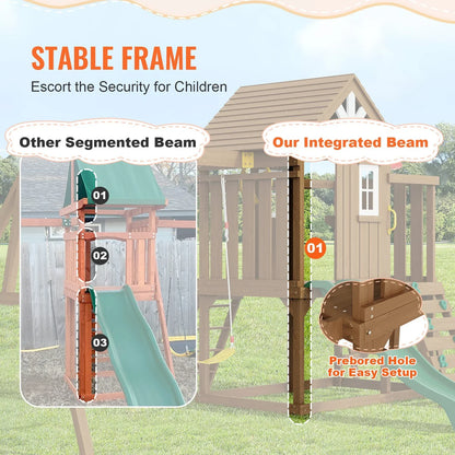 VEVOR Wooden Swing Set 10 IN 1 Outdoor Playground Sets 6 FT Slide Upper Fort - View 3