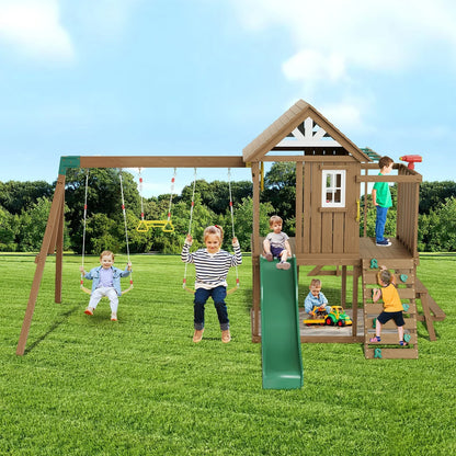 VEVOR Wooden Swing Set 10 IN 1 Outdoor Playground Sets 6 FT Slide Upper Fort - View 7