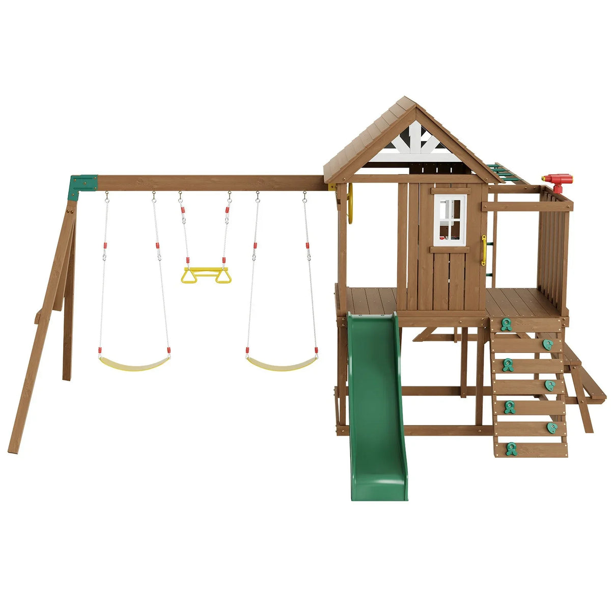 VEVOR Wooden Swing Set 10 IN 1 Outdoor Playground Sets 6 FT Slide Upper Fort - View 9