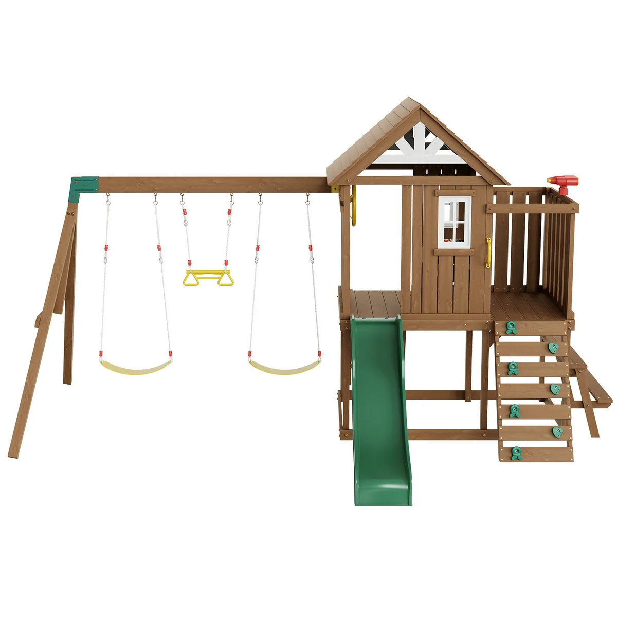 VEVOR Wooden Swing Set 9 IN 1 Outdoor Playground Sets 6 FT Slide Upper Fort - View 9