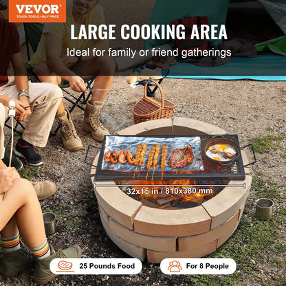 VEVOR X-Marks Fire Pit Grill Grate, Rectangle Cooking Grate, Heavy Duty Steel Campfire BBQ Grill Grid with Handle & Support X Wire, Portable Camping Cookware for Outside Party Gathering, 32 Inch Black - View 2