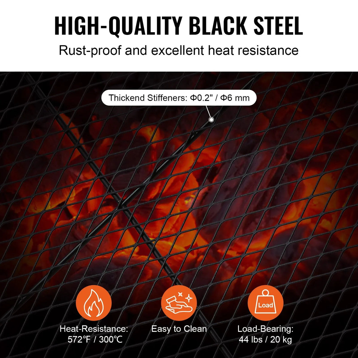 VEVOR X-Marks Fire Pit Grill Grate, Rectangle Cooking Grate, Heavy Duty Steel Campfire BBQ Grill Grid with Handle & Support X Wire, Portable Camping Cookware for Outside Party Gathering, 32 Inch Black - View 3