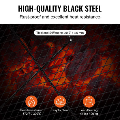 VEVOR X-Marks Fire Pit Grill Grate, Rectangle Cooking Grate, Heavy Duty Steel Campfire BBQ Grill Grid with Handle & Support X Wire, Portable Camping Cookware for Outside Party Gathering, 32 Inch Black - View 3
