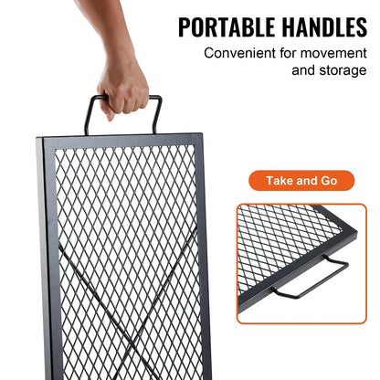 VEVOR X-Marks Fire Pit Grill Grate, Rectangle Cooking Grate, Heavy Duty Steel Campfire BBQ Grill Grid with Handle & Support X Wire, Portable Camping Cookware for Outside Party Gathering, 32 Inch Black - View 5