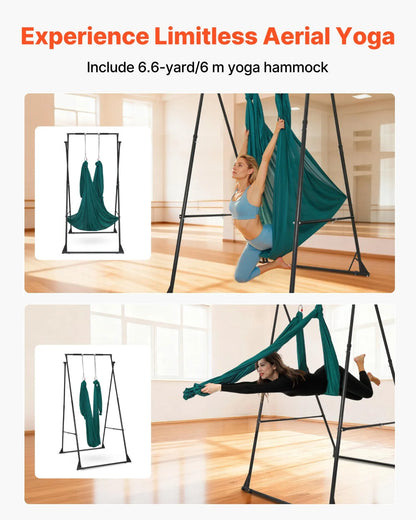 VEVOR Yoga Stand Frame, Max 440.9 lbs Load Swing Stand, Triangular Structure Pull Up Stands, Aerial Silk Stands with EVA Foam & 6.6-yard Yoga Hammock, 4-Level Horizontal & 6-Level Vertical Adjustment - View 2