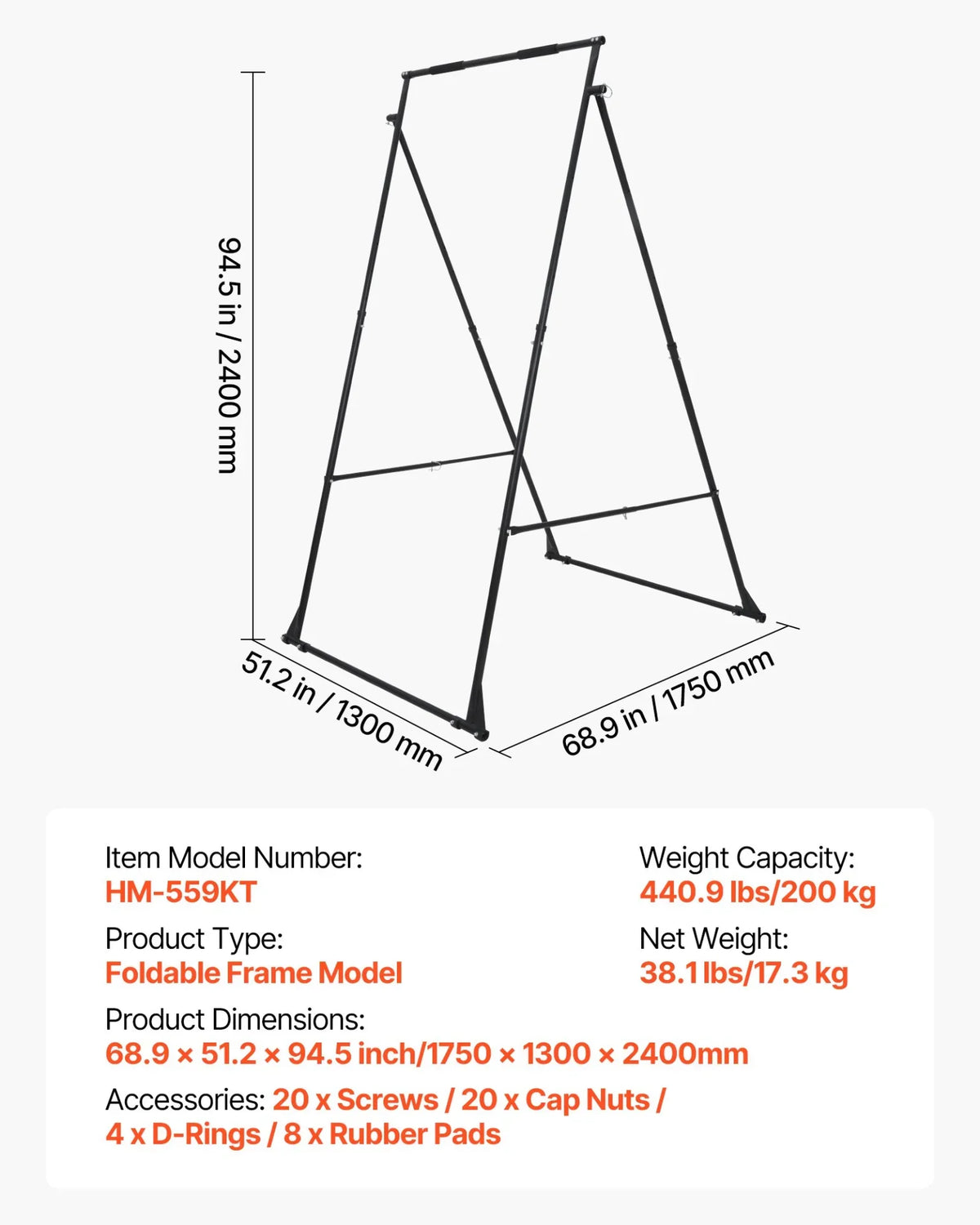 VEVOR Yoga Stand Frame, Max 440.9 lbs Load Swing Stand, Triangular Structure Yoga Aerial Rig, Aerial Silk Stands with EVA Foam, 4-Level Horizontal & 6-Level Vertical Adjustment, Multi-Functional - View 6