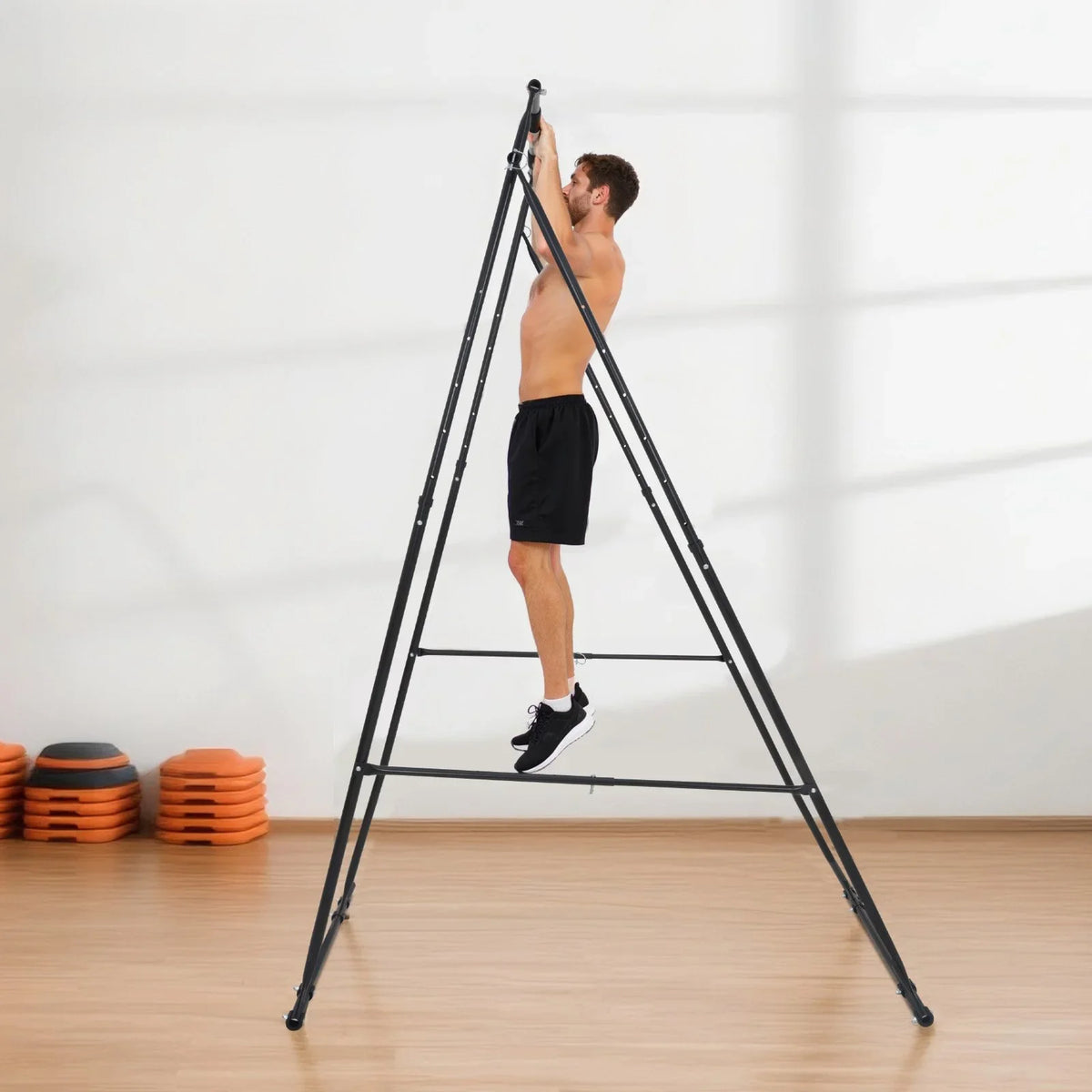 VEVOR Yoga Stand Frame, Max 440.9 lbs Load Swing Stand, Triangular Structure Pull Up Stands, Aerial Silk Stands with EVA Foam & 6.6-yard Yoga Hammock, 4-Level Horizontal & 6-Level Vertical Adjustment - View 7