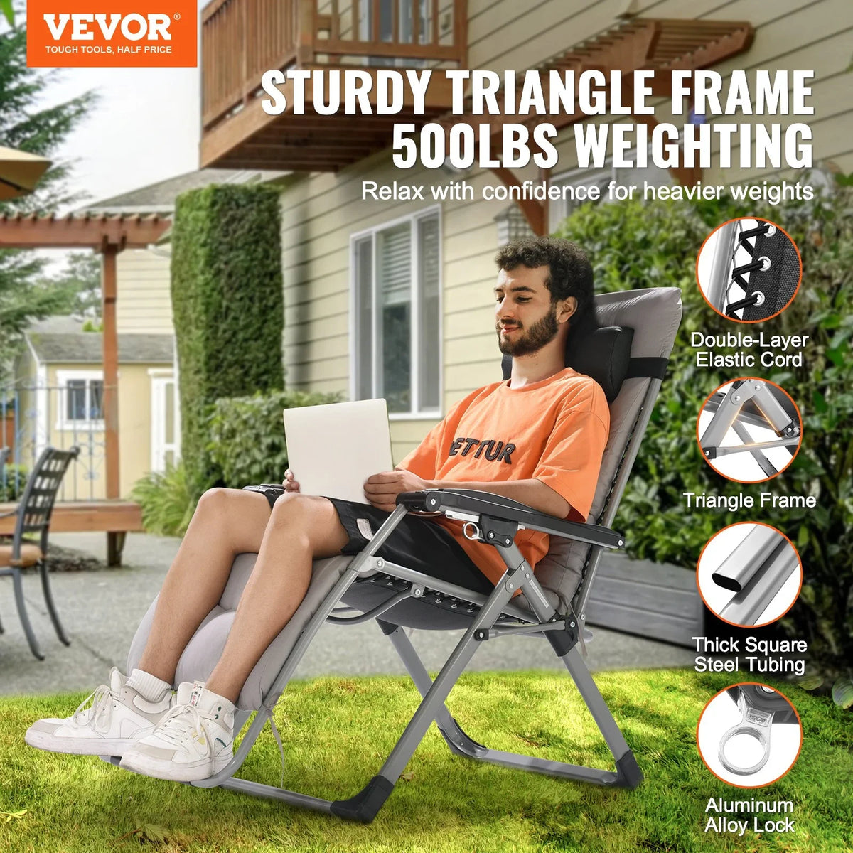 VEVOR Zero Gravity Chair 26" Zero Gravity Recliner Lounge Chair Indoor & Outdoor - View 2