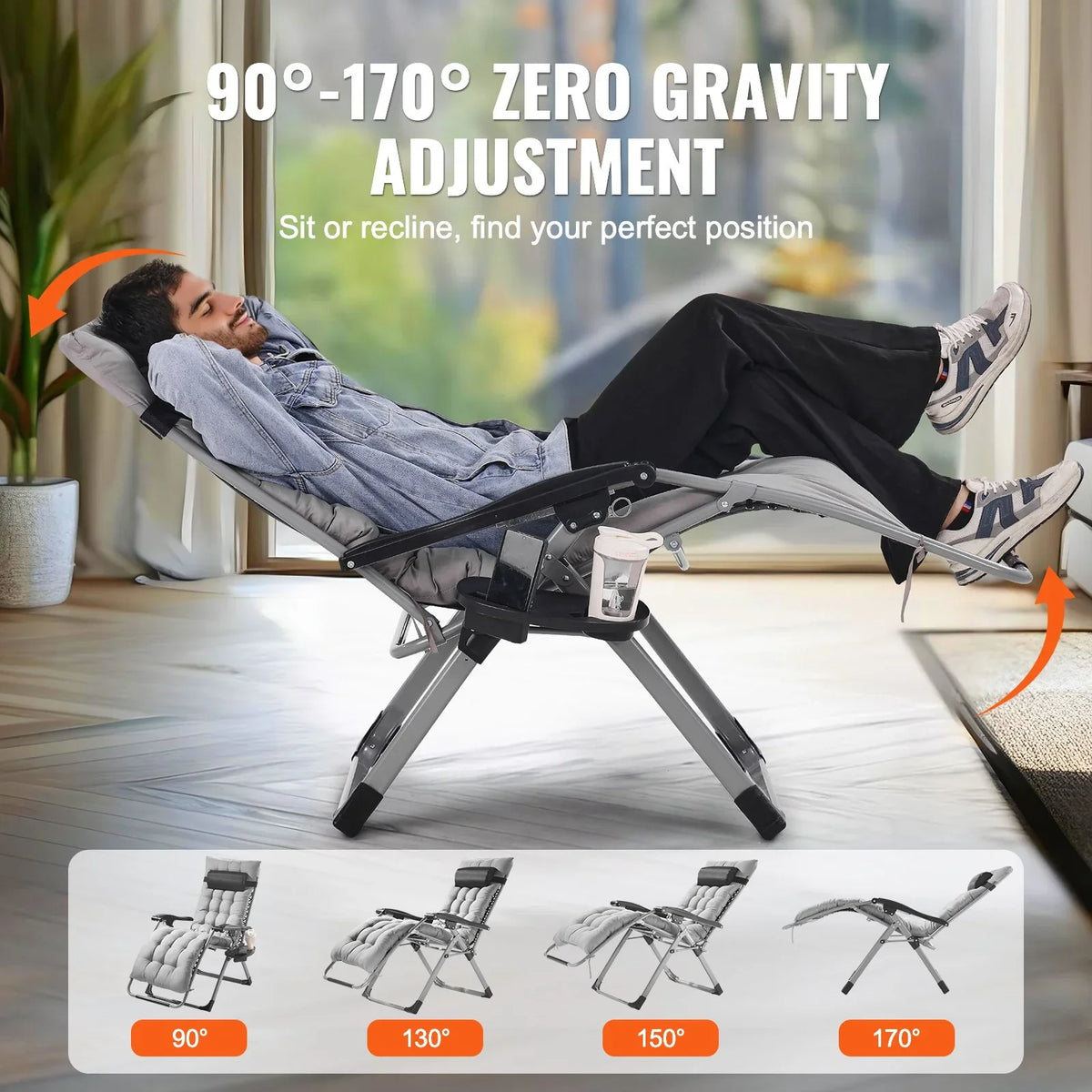 VEVOR Zero Gravity Chair 26" Zero Gravity Recliner Lounge Chair Indoor & Outdoor - View 3