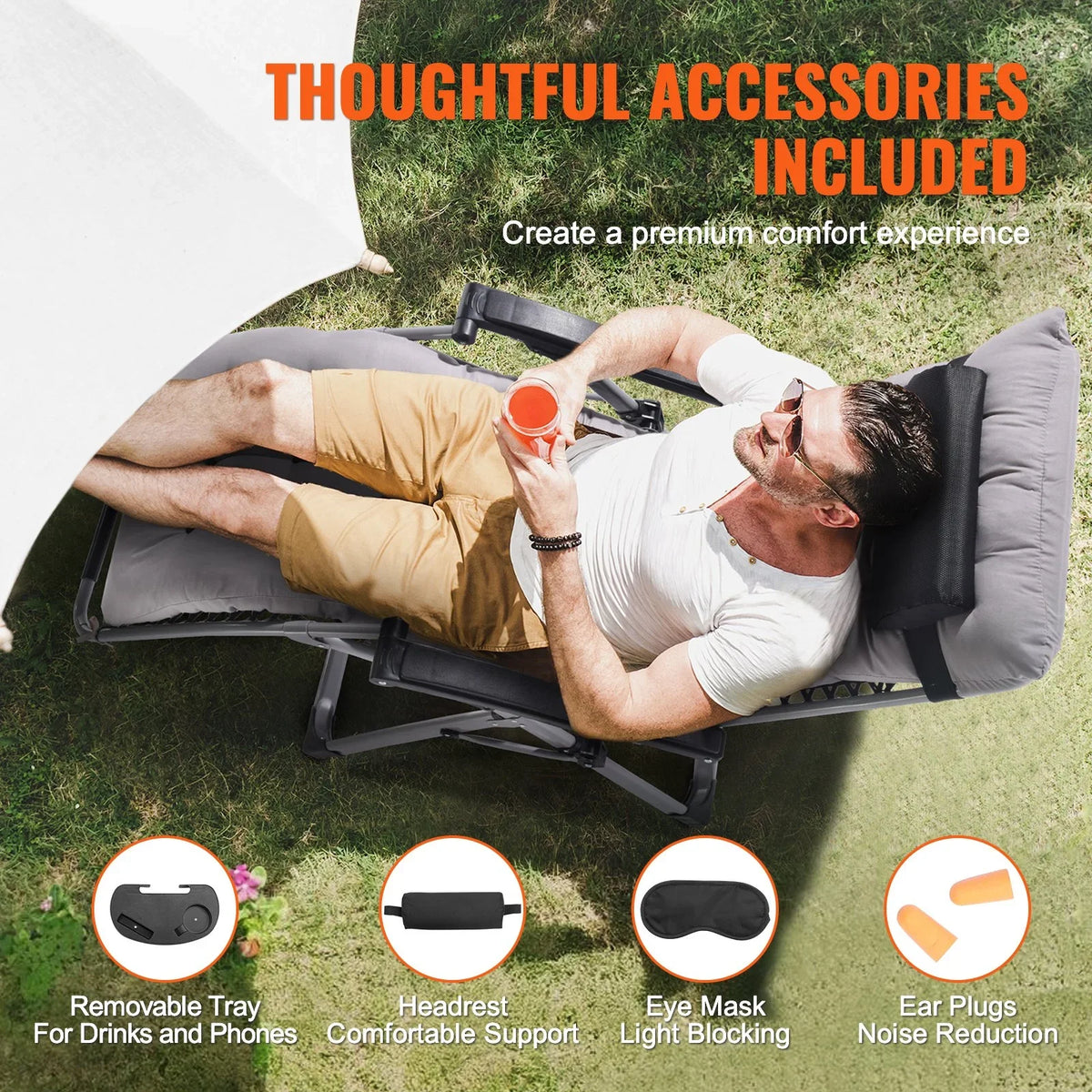 VEVOR Zero Gravity Chair 26" Zero Gravity Recliner Lounge Chair Indoor & Outdoor - View 6
