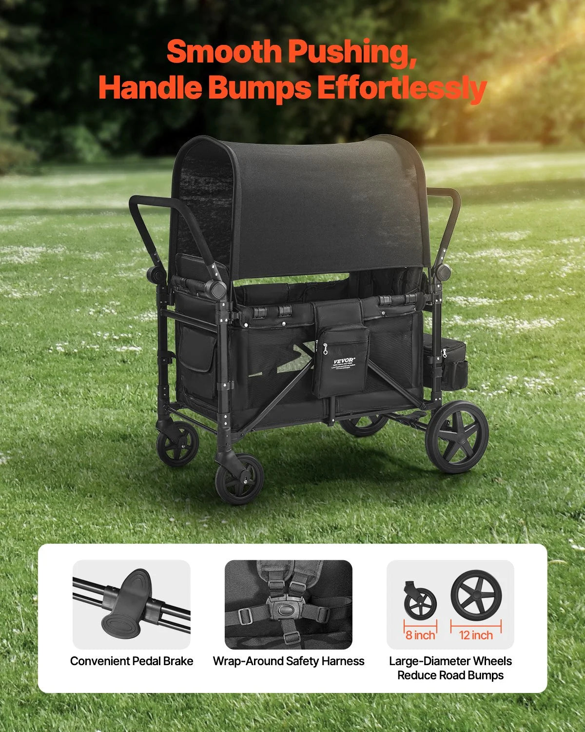 Wagon Stroller for 4 Kids Push Pull Quad Collapsible Stroller 330LBS Loading - View 3
