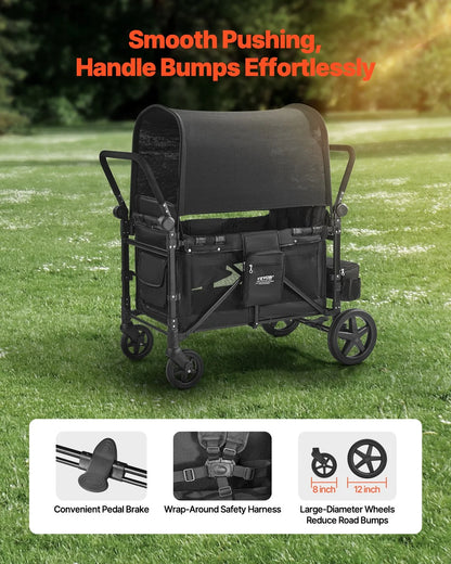 Wagon Stroller for 4 Kids Push Pull Quad Collapsible Stroller 330LBS Loading - View 3
