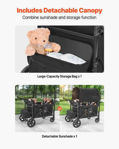Wagon Stroller for 4 Kids Push Pull Quad Collapsible Stroller 330LBS Loading - View 4