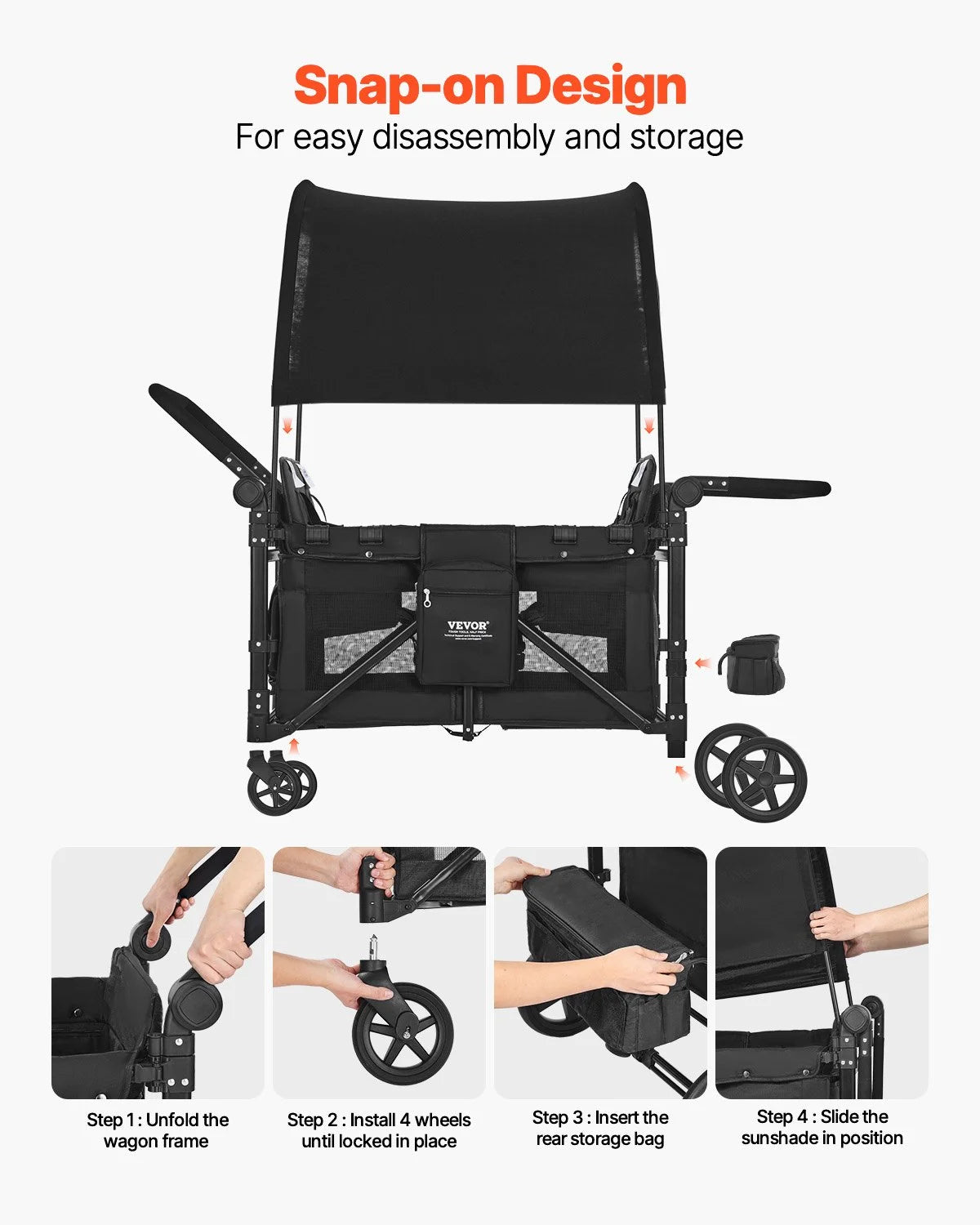 Wagon Stroller for 4 Kids Push Pull Quad Collapsible Stroller 330LBS Loading - View 5
