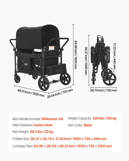 Wagon Stroller for 4 Kids Push Pull Quad Collapsible Stroller 330LBS Loading - View 6