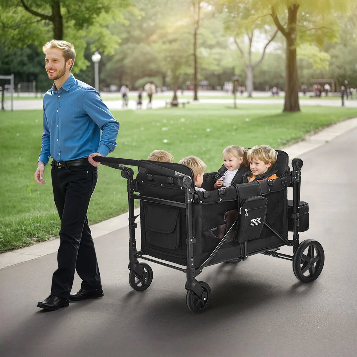 Wagon Stroller for 4 Kids Push Pull Quad Collapsible Stroller 330LBS Loading - View 7