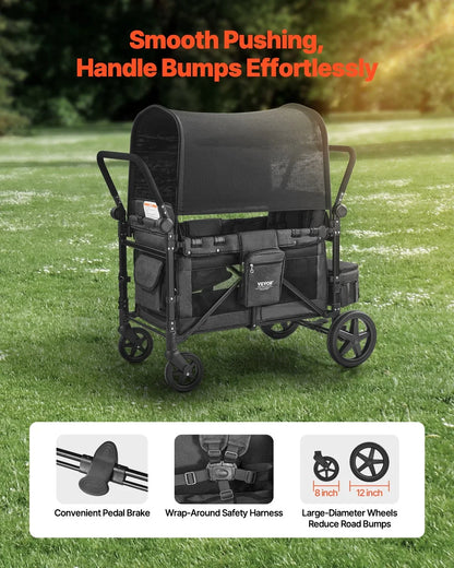 Wagon Stroller for 4 Kids Push Pull Quad Collapsible Stroller for Camping 330LBS - View 3