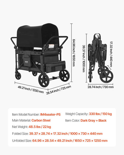 Wagon Stroller for 4 Kids Push Pull Quad Collapsible Stroller for Camping 330LBS - View 6