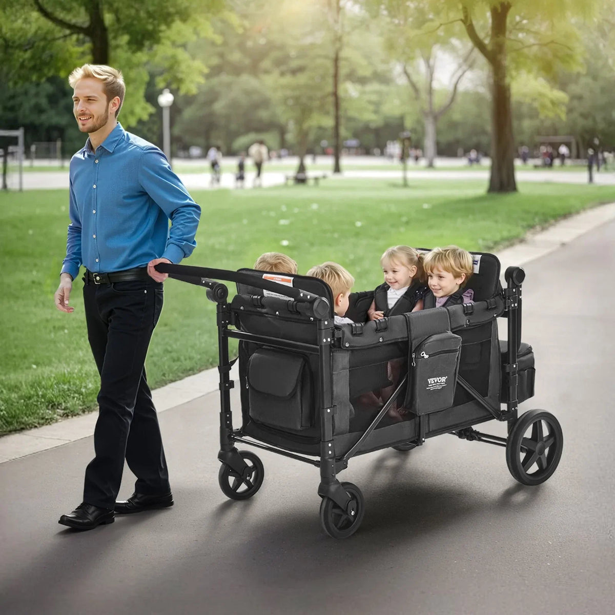 Wagon Stroller for 4 Kids Push Pull Quad Collapsible Stroller for Camping 330LBS - View 7