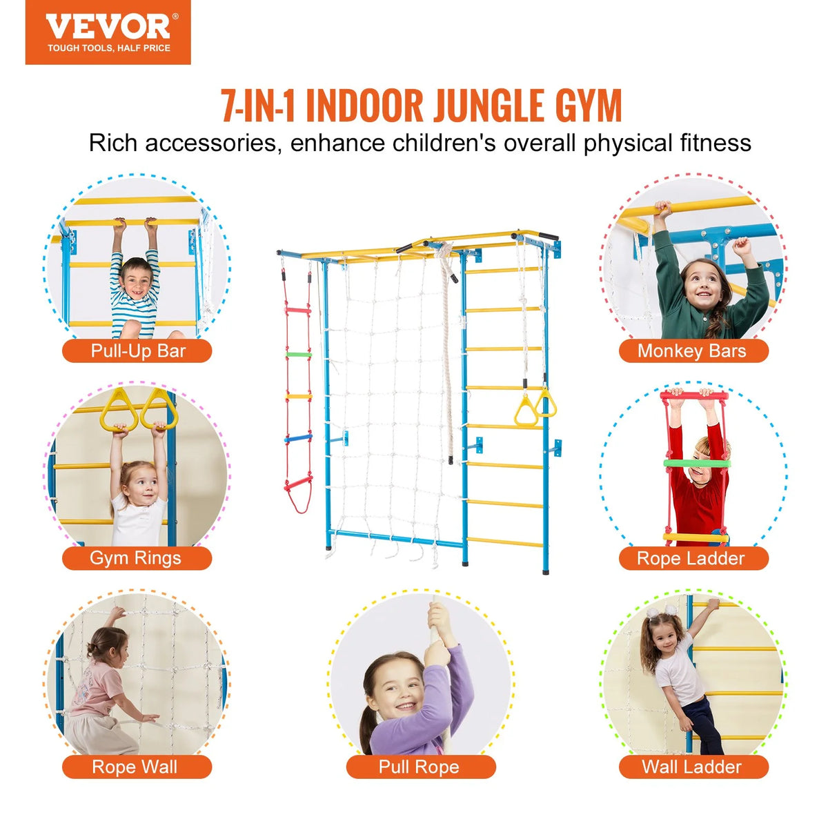 Wall Gym for Kids 7 in 1 Steel Indoor Kids Gym for Exercise Climbing Toys - View 2