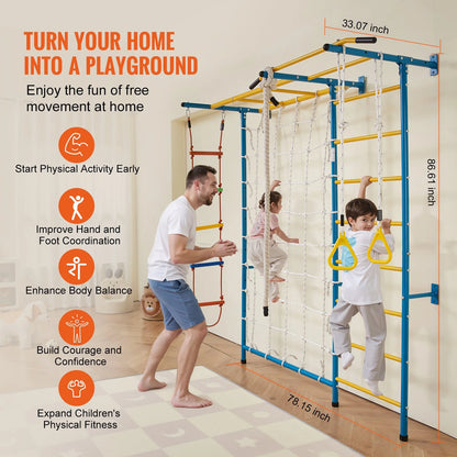 Wall Gym for Kids 7 in 1 Steel Indoor Kids Gym for Exercise Climbing Toys - View 3