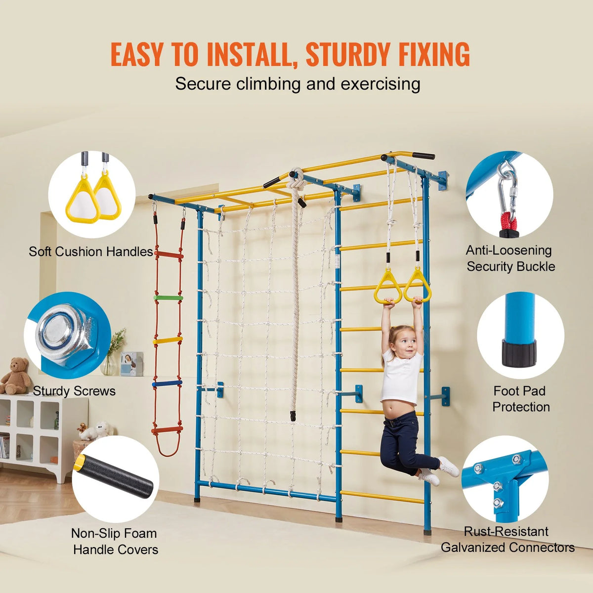 Wall Gym for Kids 7 in 1 Steel Indoor Kids Gym for Exercise Climbing Toys - View 6